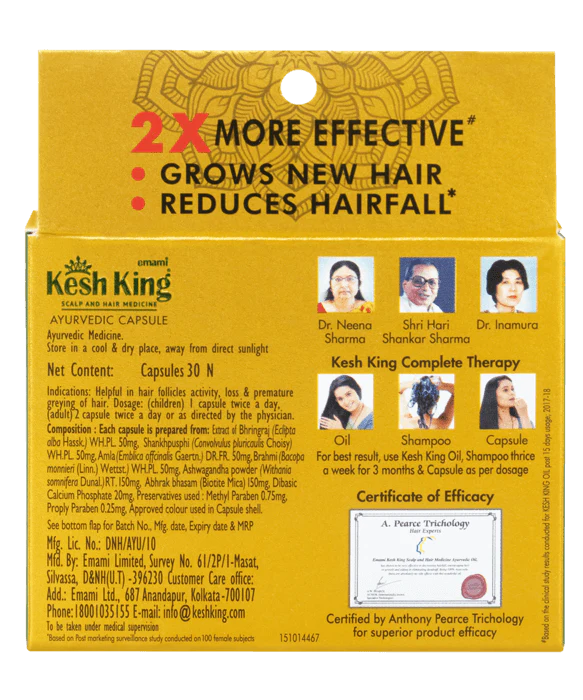 كبسولات كيش كينغ لتكثيف الشعر بالأعشاب (30 كبسولة) - Kesh King Ayurvedic Hair Growth Capsule (30 capsules)