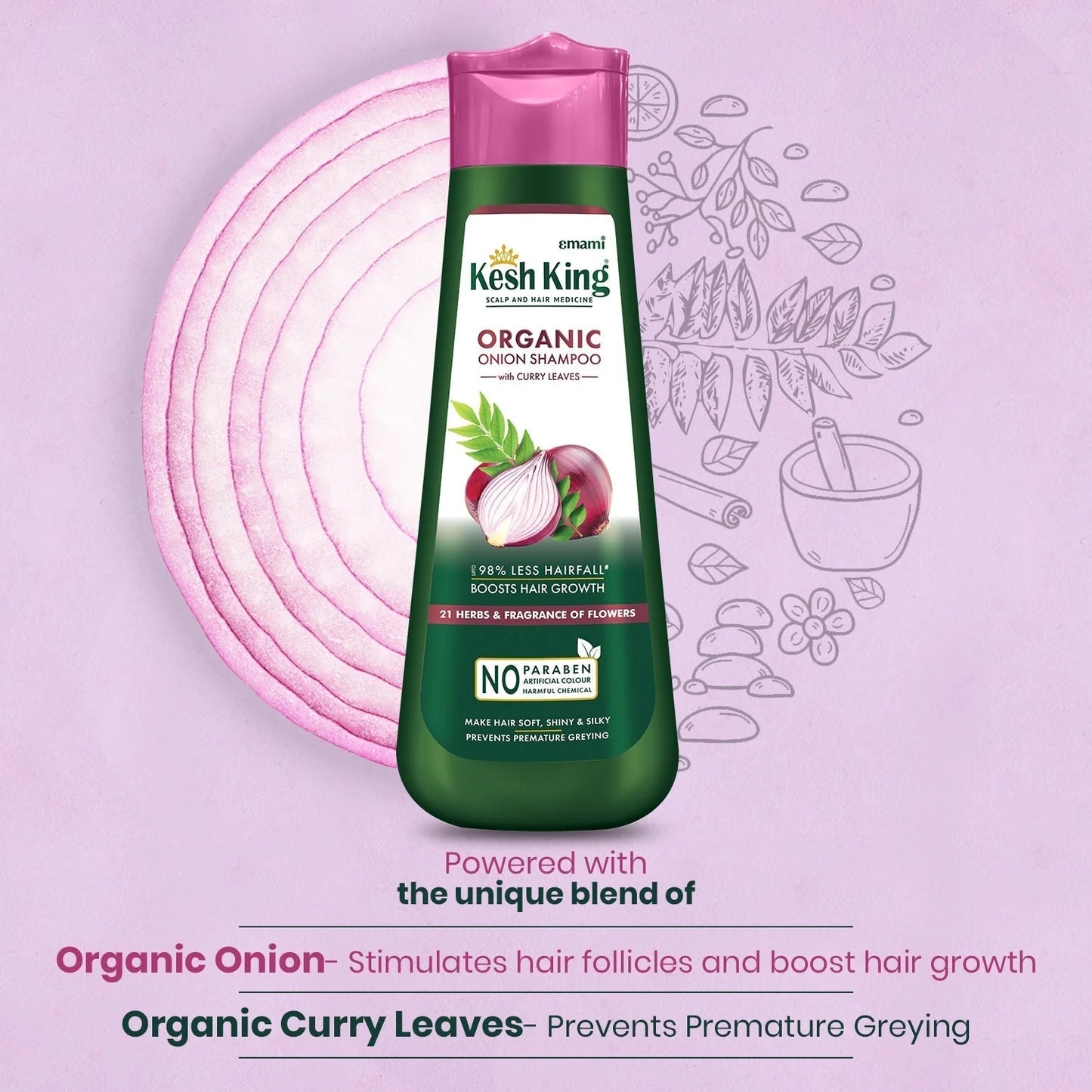 شامبو كيش كينغ العضوي بالبصل وأوراق الكاري - Kesh King Organic Onion Shampoo With Curry Leaves