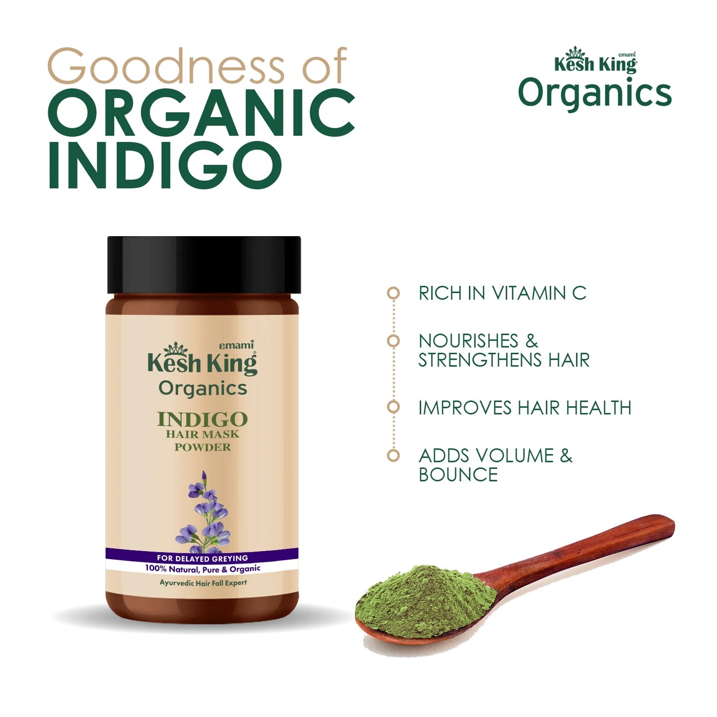 كش كينغ أورغانيكس مسحوق النيلي العضوي 100غ - Kesh King Organics Organic Indigo Powder 100g