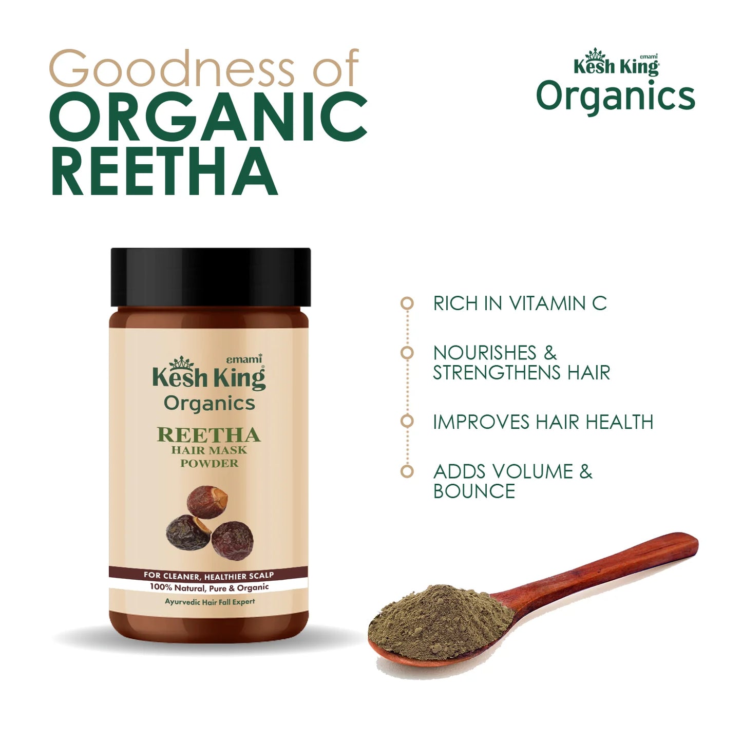 كِيش كينغ أورجانيك مسحوق الريثا العضوي 100 جرام - Kesh King Organics Organic Reetha Powder 100g