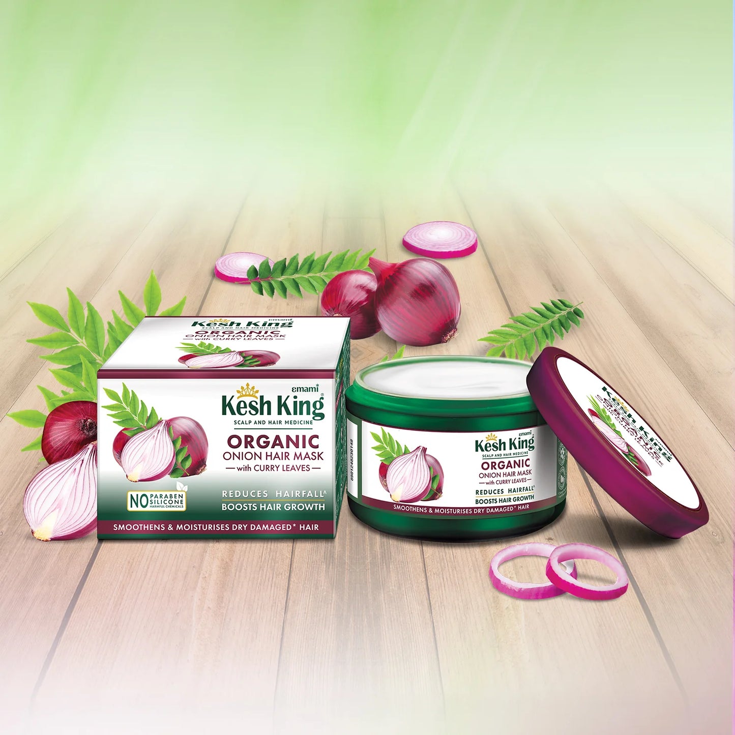 قناع شعر كيش كينغ العضوي بالبصل وأوراق الكاري - 200 مل - Kesh King Organic Onion Hair Mask With Curry Leaves - 200ml